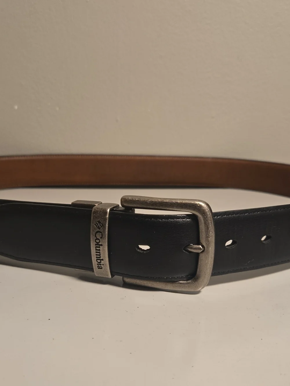 Columbia Men's Black and Brown Reversible Leather Belt with Antiqued Buckle